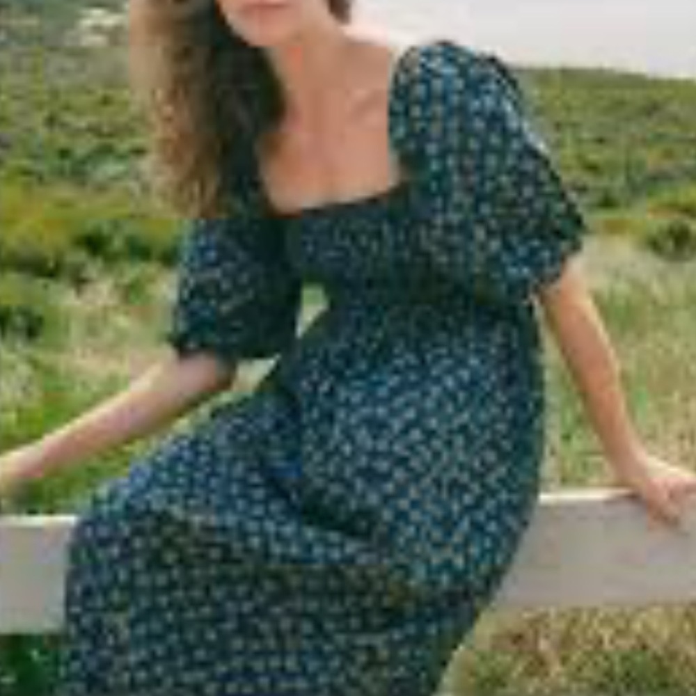 Altar'd State Green Floral Square Neck Prairie Peasant Fit N Flare Dress (L)